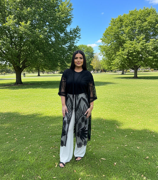 Midnight Garden Butterfly Sheer Embroidered Maxi Kaftan