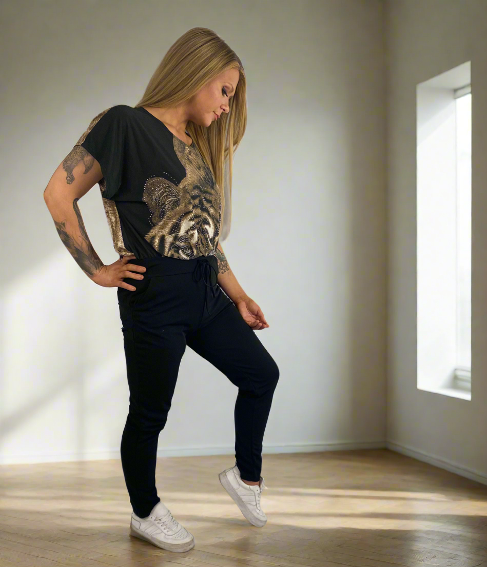JOSIE Brown Tiger Bejeweled Tshirt