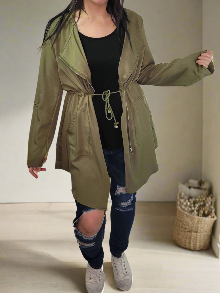 KEELEY Zip Hooded Jackets - Navy Blue and Khaki