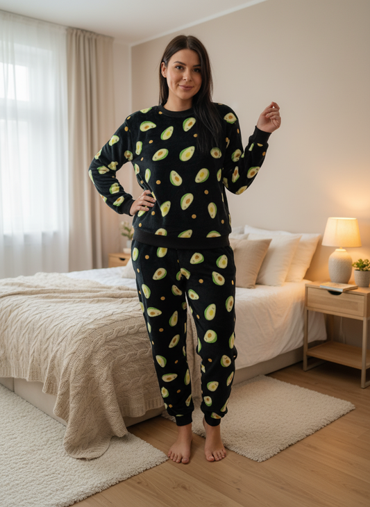 LACEY Avocados Cuffed fluff Lounge Wear Set