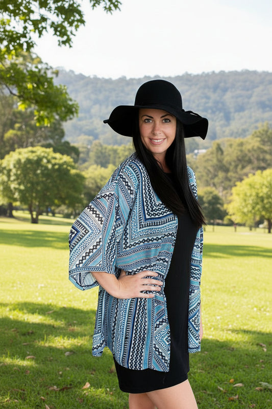 Blue & black boho Dreams original Open Kaftan