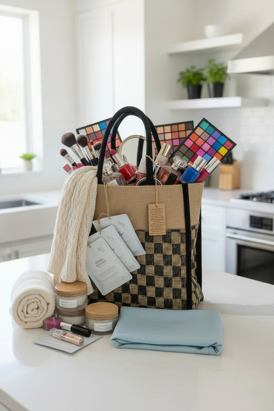 Large Black Checkered Pattern Luxe Tote Bag- Strong & Durable