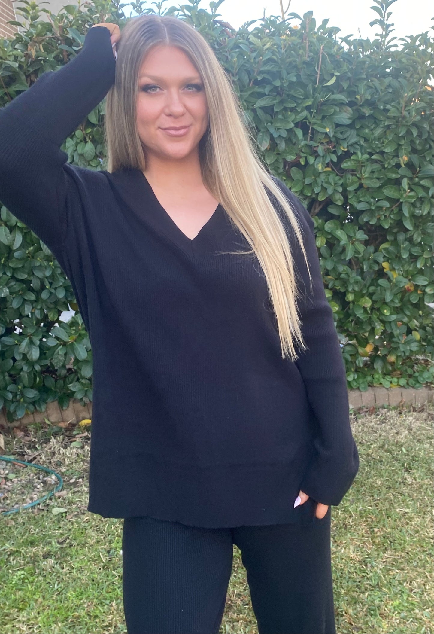 CHERIE Black Top & Pants Comfort 2 Peice Set