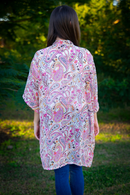 Pink Floral Peacock Midi Open Kaftan