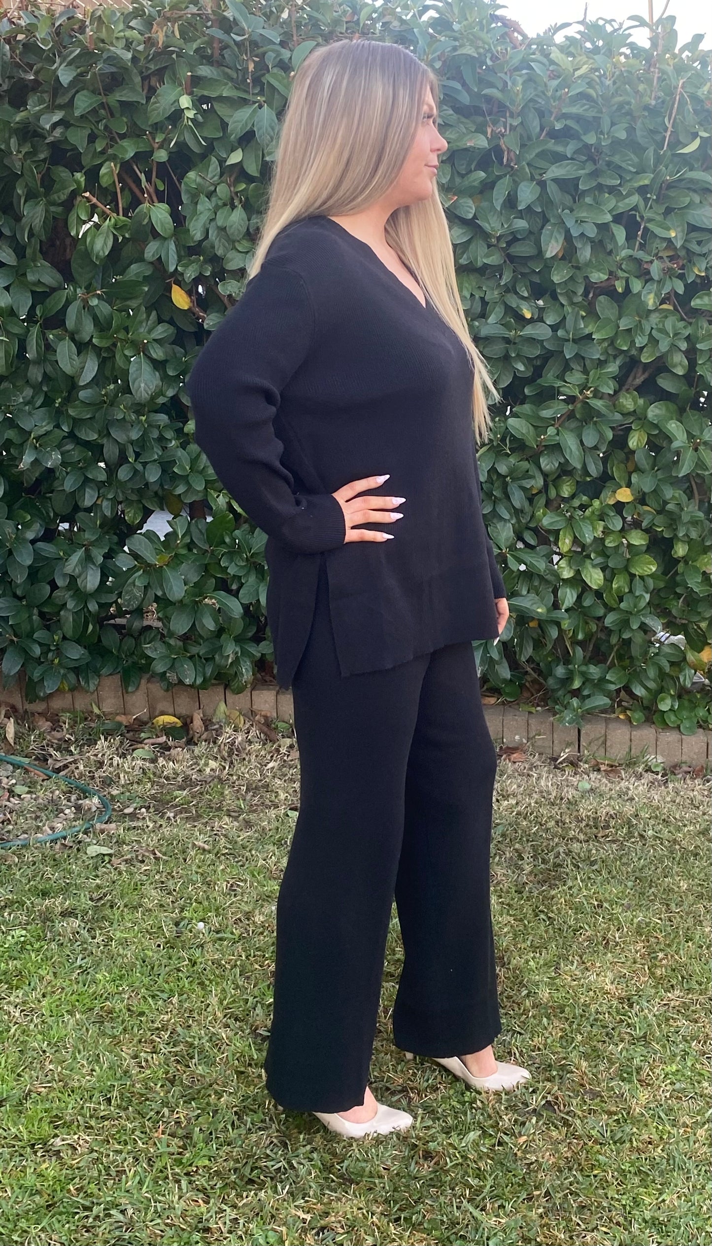 CHERIE Black Top & Pants Comfort 2 Peice Set