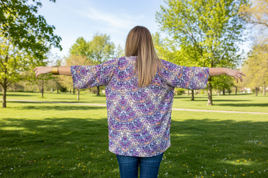 Purple boho Rivers pattern original Open Kaftan