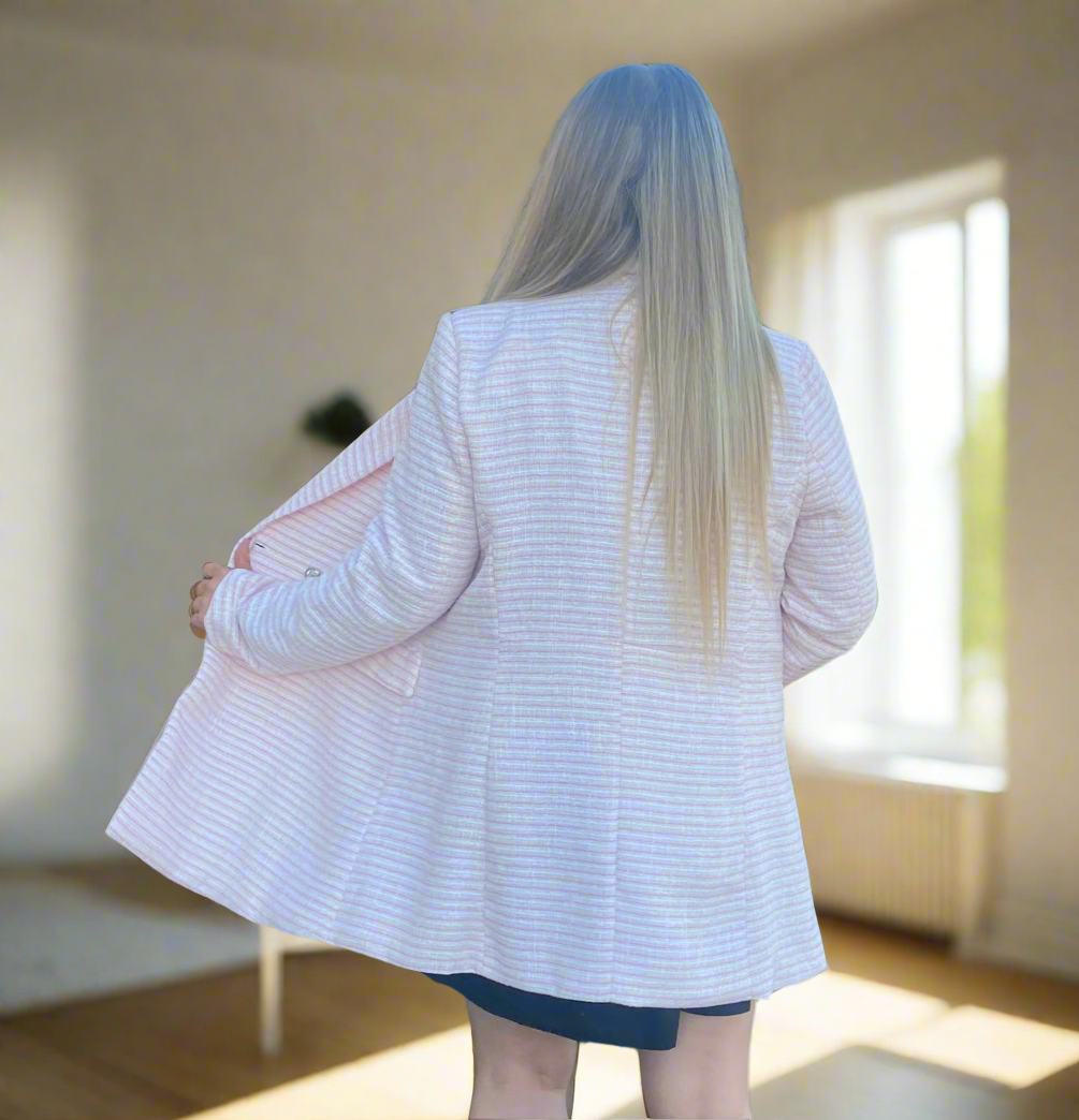 MIRANDER Baby Pink & White Long Line Jacket Blazer