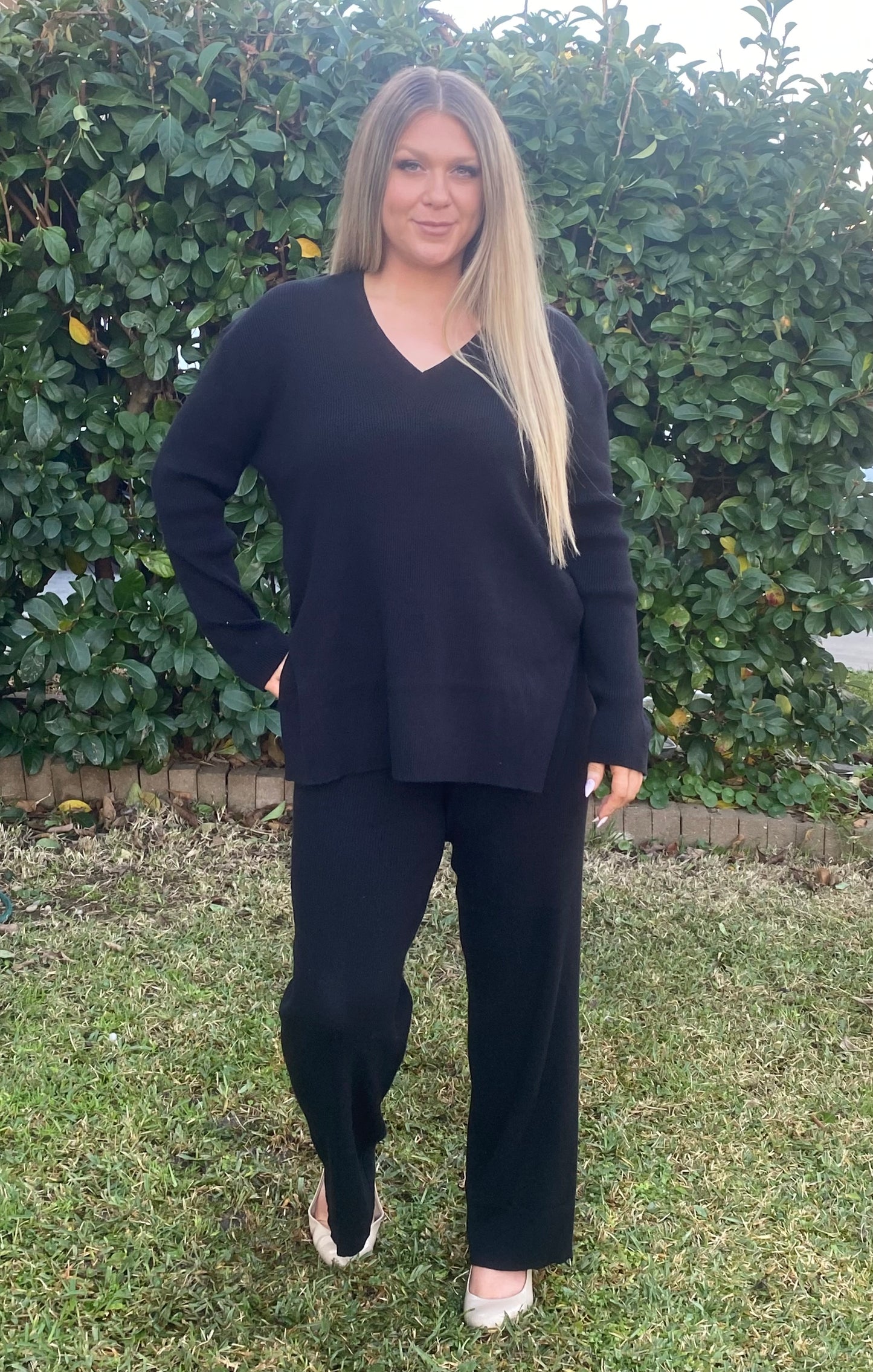 CHERIE Black Top & Pants Comfort 2 Peice Set