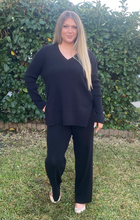 CHERIE Black Top & Pants Comfort 2 Peice Set