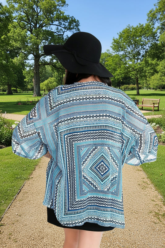 Blue & black boho Dreams original Open Kaftan