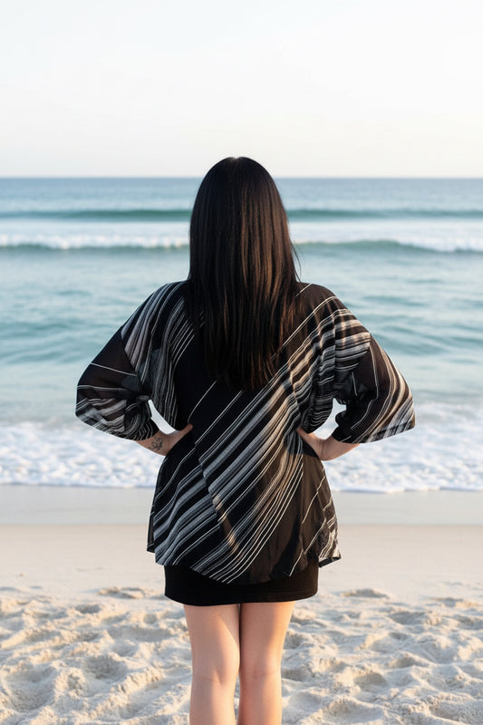 Dark Stripe White DayDream Original Open Kaftan