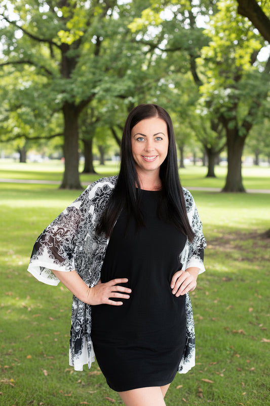 Floral Garden of Dreams Blk & White original Open Kaftan