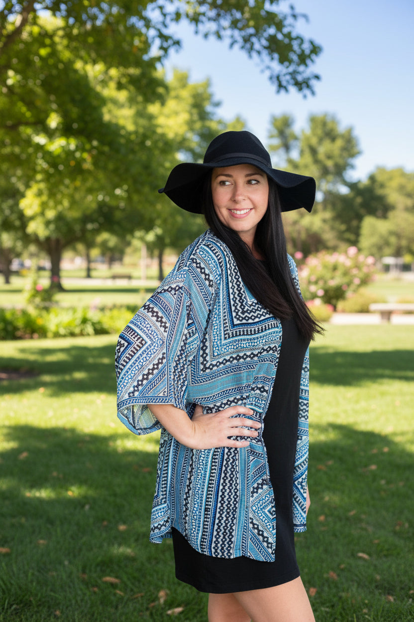 Blue & black boho Dreams original Open Kaftan