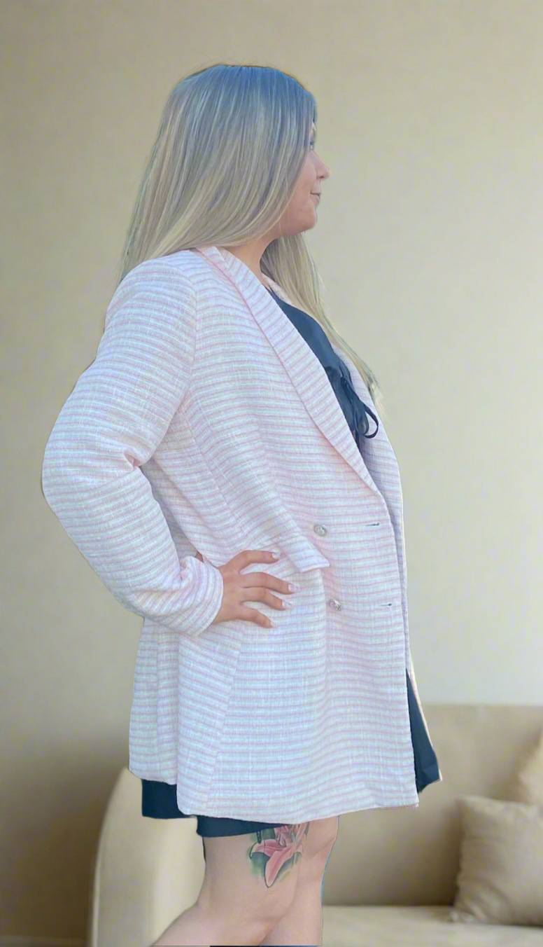 MIRANDER Baby Pink & White Long Line Jacket Blazer