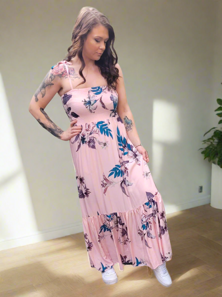 SAYLOR floral Tye Up Maxi tiered Dress 3 colours- Dusty Blue, Dusty pink & Navy Blue