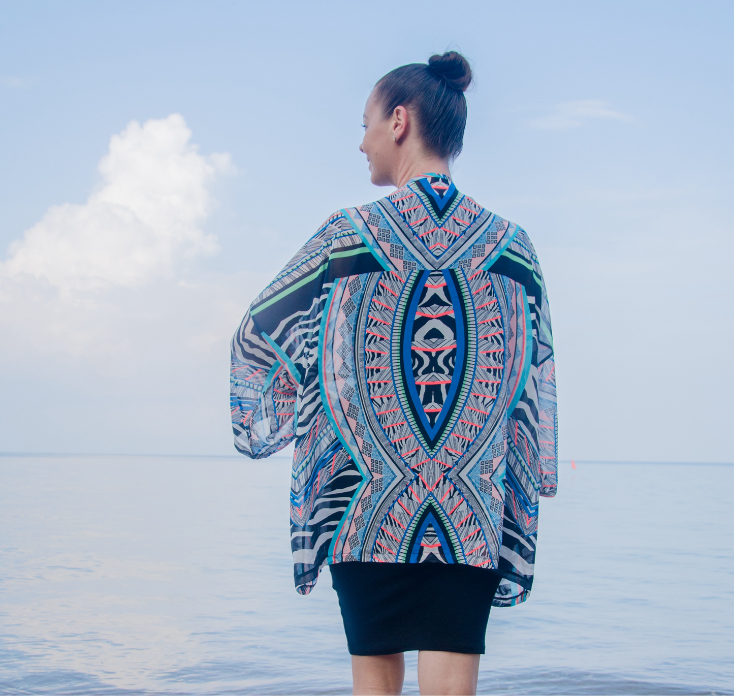 Fluro Aztec Relaxed Open Midi Kaftan