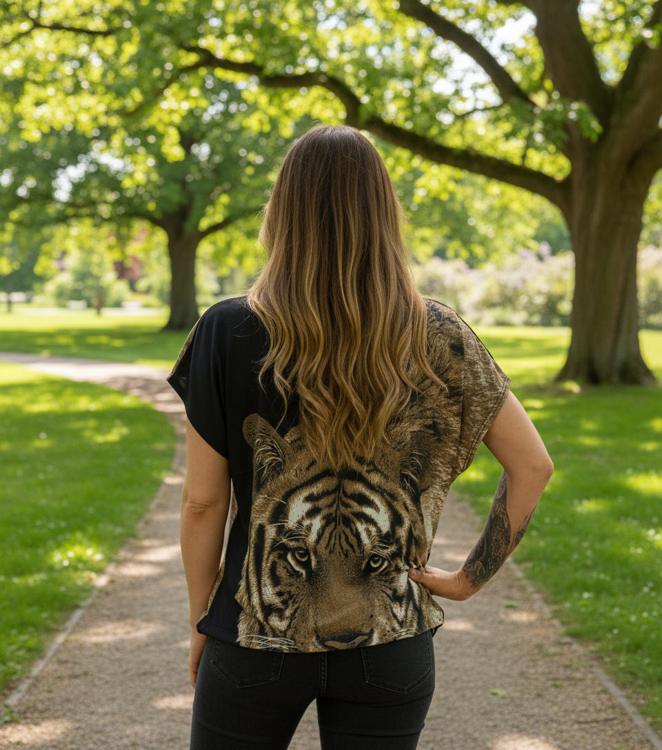 JOSIE Brown Tiger Bejewelled Tshirt