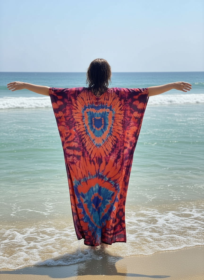 Ocean Fire Tie-Dye Kaftan Maxi Dress