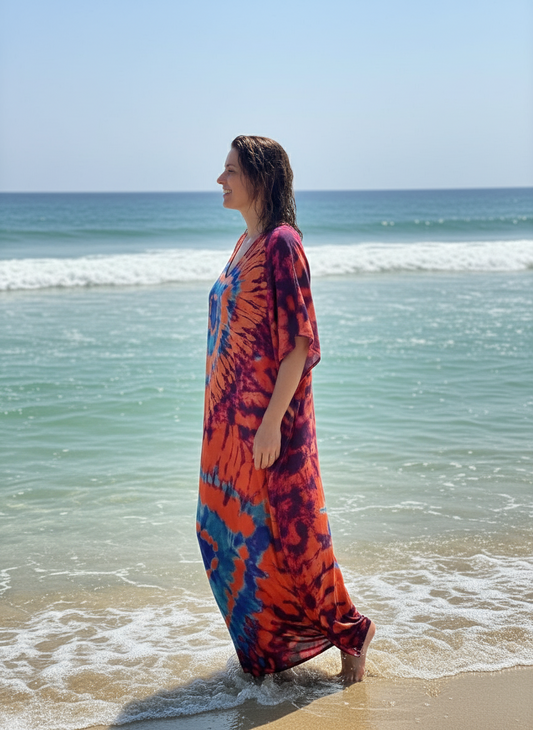 Ocean Fire Tie-Dye Kaftan Maxi Dress