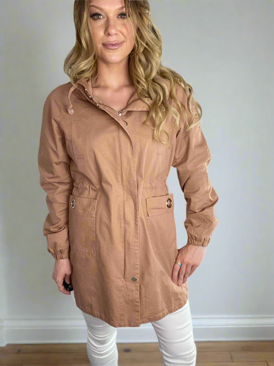 CHARLOTTE Hooded Jacket Coat- 3 Colours Black, Pink & Khaki