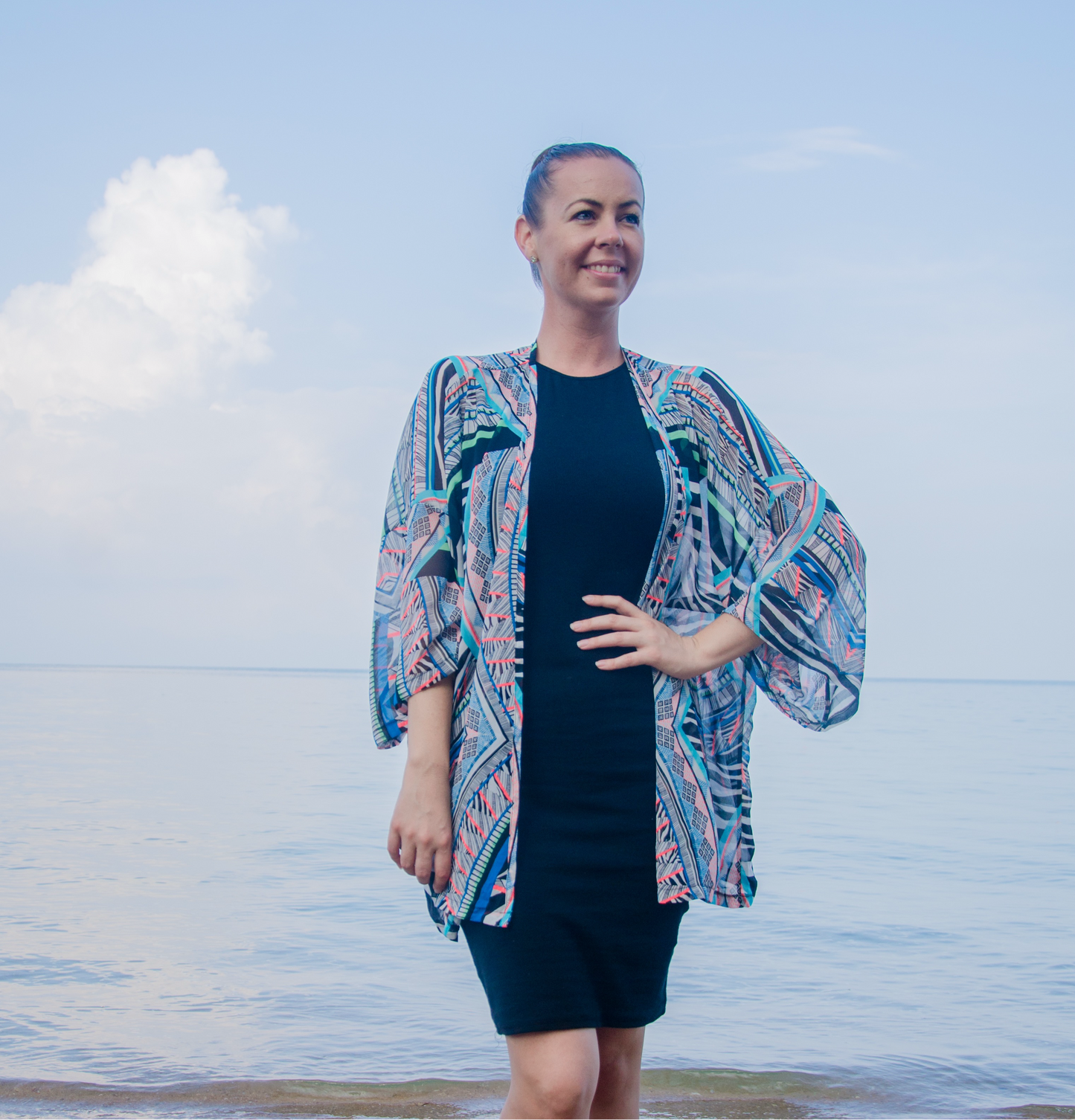 Fluro Aztec Relaxed Open Midi Kaftan