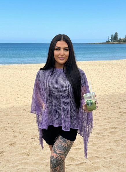 Purple Shimmer Netted Kaftan Throwover Top