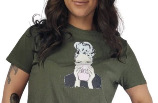BOSS Khaki Graphic Design T-Shirt - Handmade
