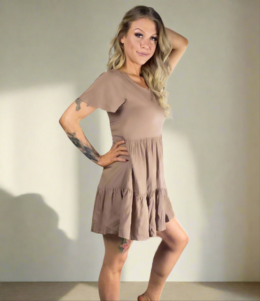 Beige Swing Tiered Mini Dress