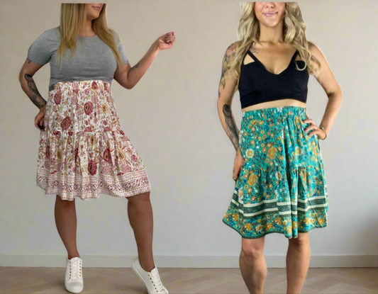 CHARLIE Floral Boho Skirt Flair Skirts 2 colours- turquoise & Peachy boho