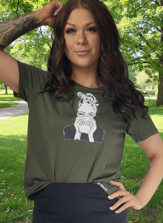 BOSS Khaki Graphic Design T-Shirt - Handmade