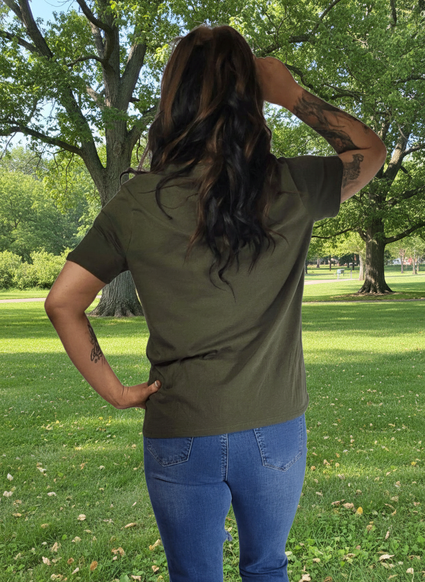 BOSS Khaki Graphic Design T-Shirt - Handmade