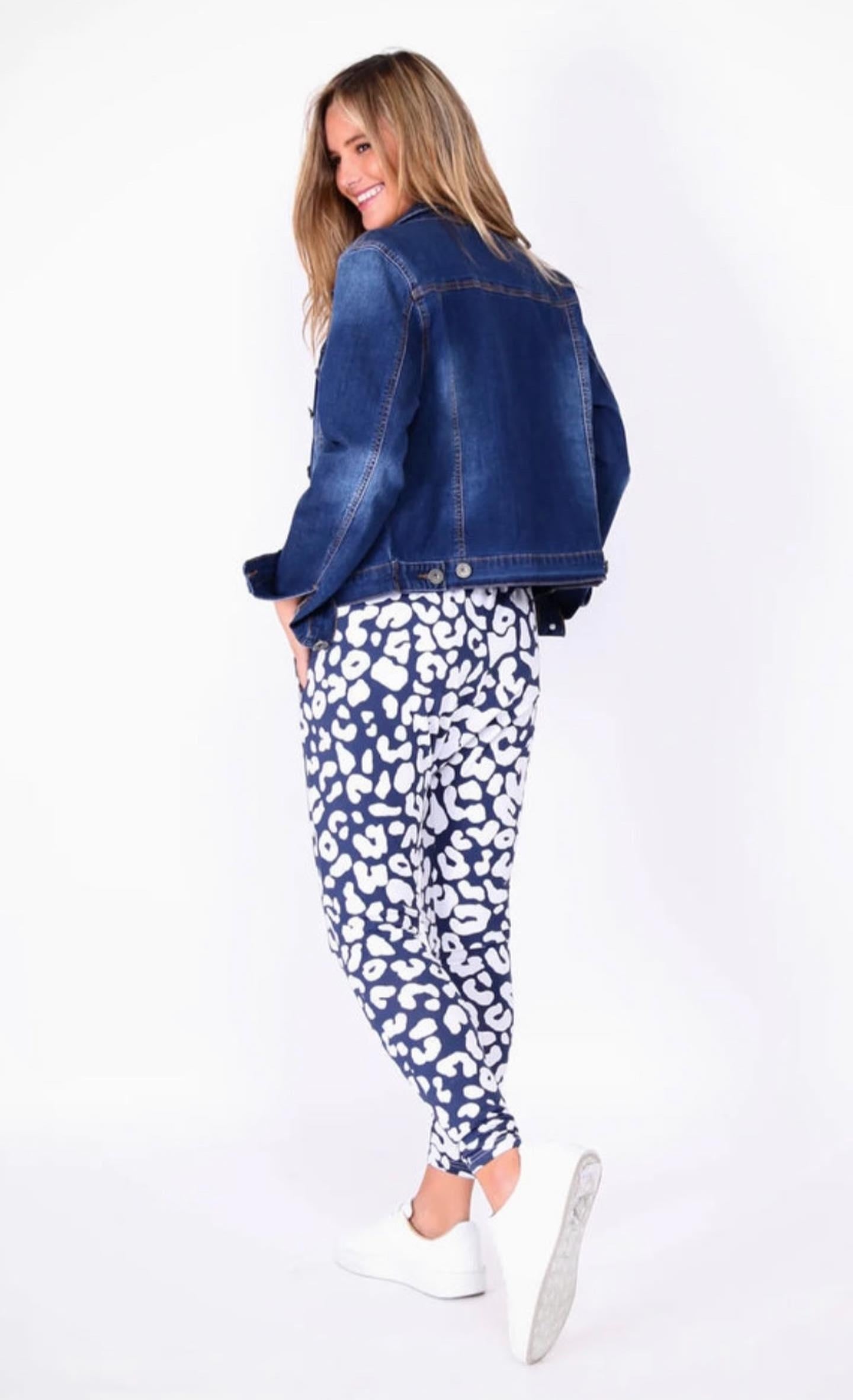 NANCY Navy Blue Leopard Pants
