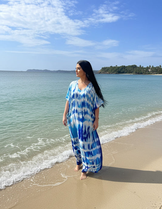 Ocean Breeze Tie-Dye Maxi Kaftan Dress