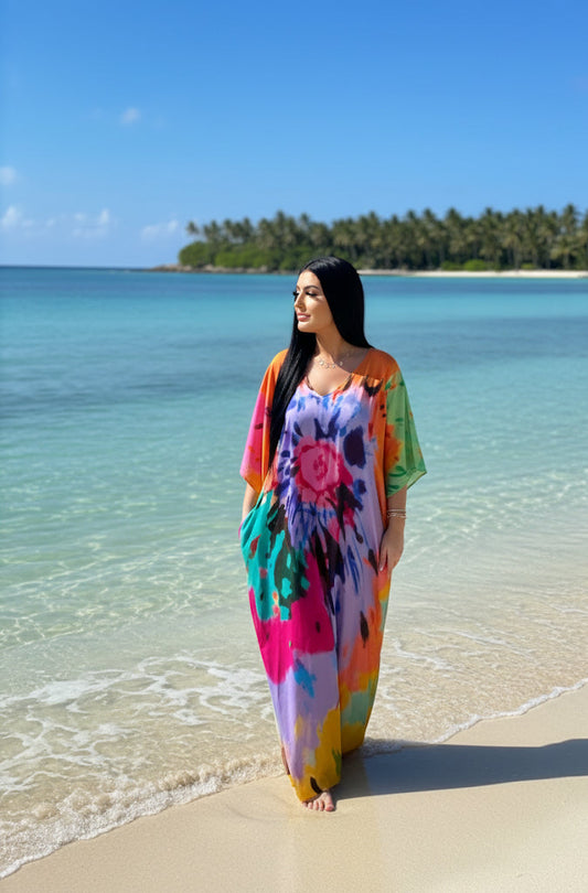 Tropical Splash Comfort Maxi Kaftan Dress