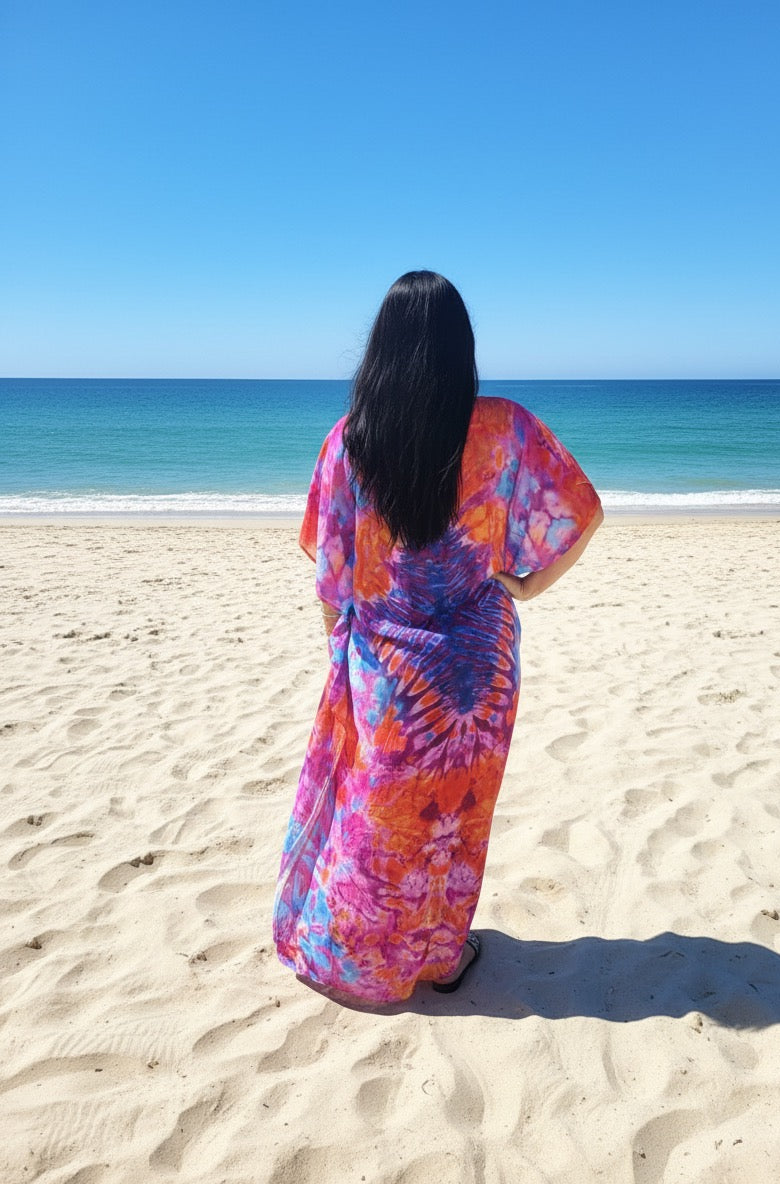 Flame Blossom Comfort Maxi Kaftan Dress