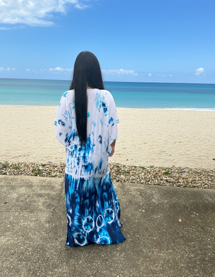 Saltwater Blue Serenity Tie-Dye
Maxi Kaftan Dress