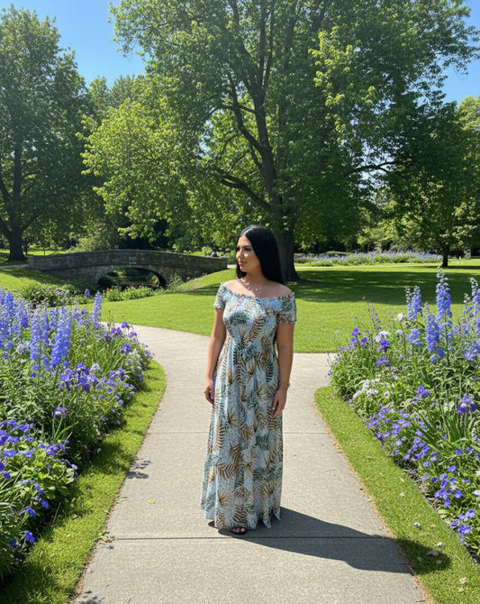 Botanical Breeze Off-Shoulder Maxi Dress