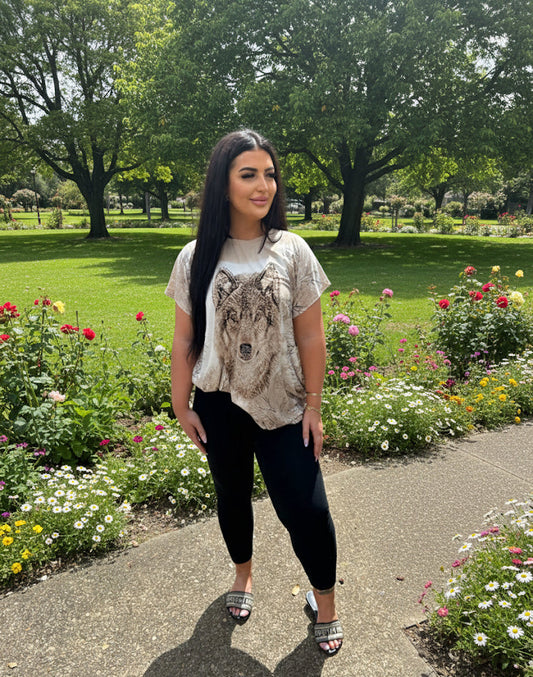 Lone Wolf Oversized Graphic Bejewelled Tshirt