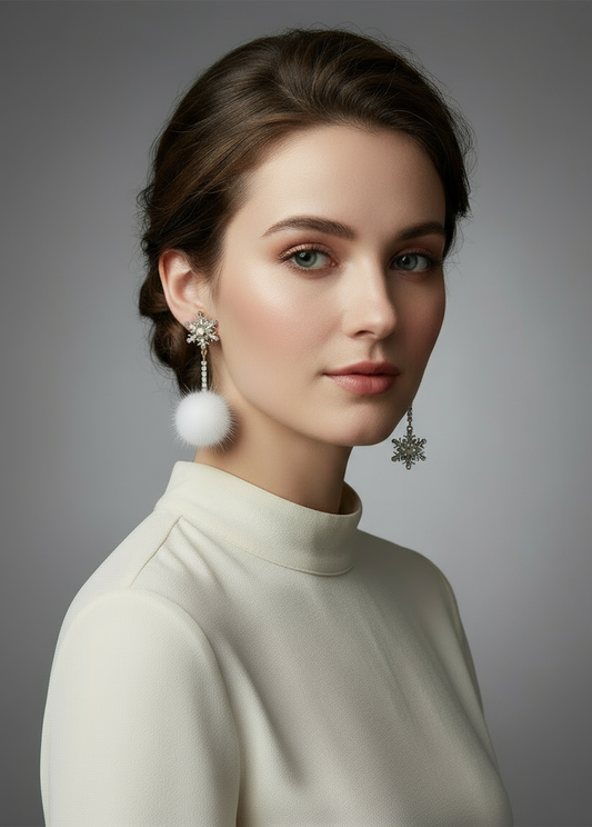 Winter Wonderland Snowflake Pom Pom Earrings