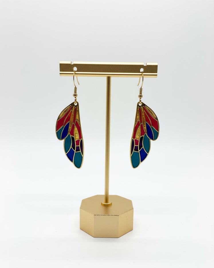 Colourful Stained Glass Wing Gold-Tone Dangle Earings