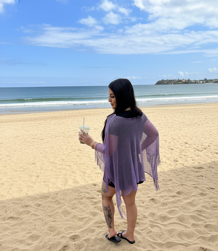 Purple Shimmer Netted Kaftan Throwover Top