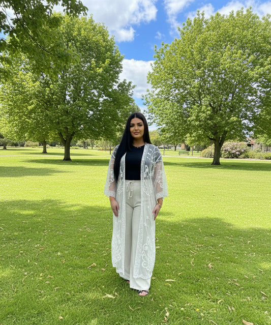 White Butterfly Dreams Lace Open Kaftan Throw