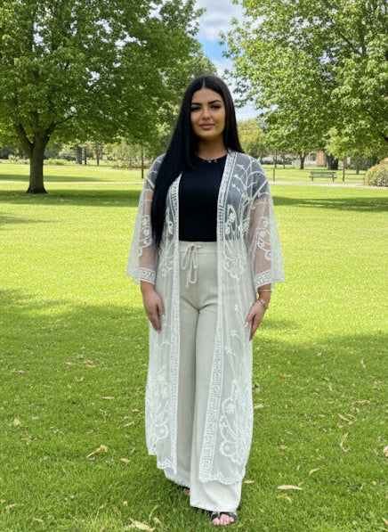White Butterfly Dreams Lace Open Kaftan Throw