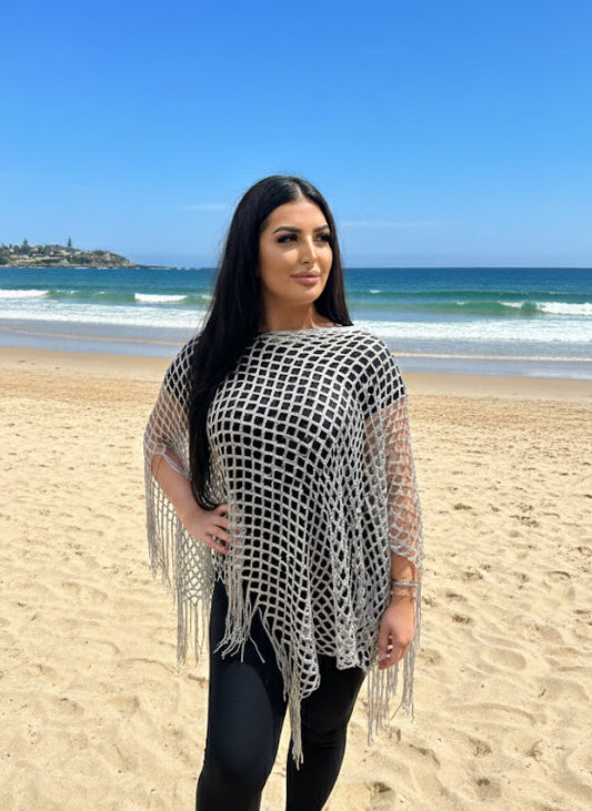 Silver Shimmer Netted Kaftan Throwover Top