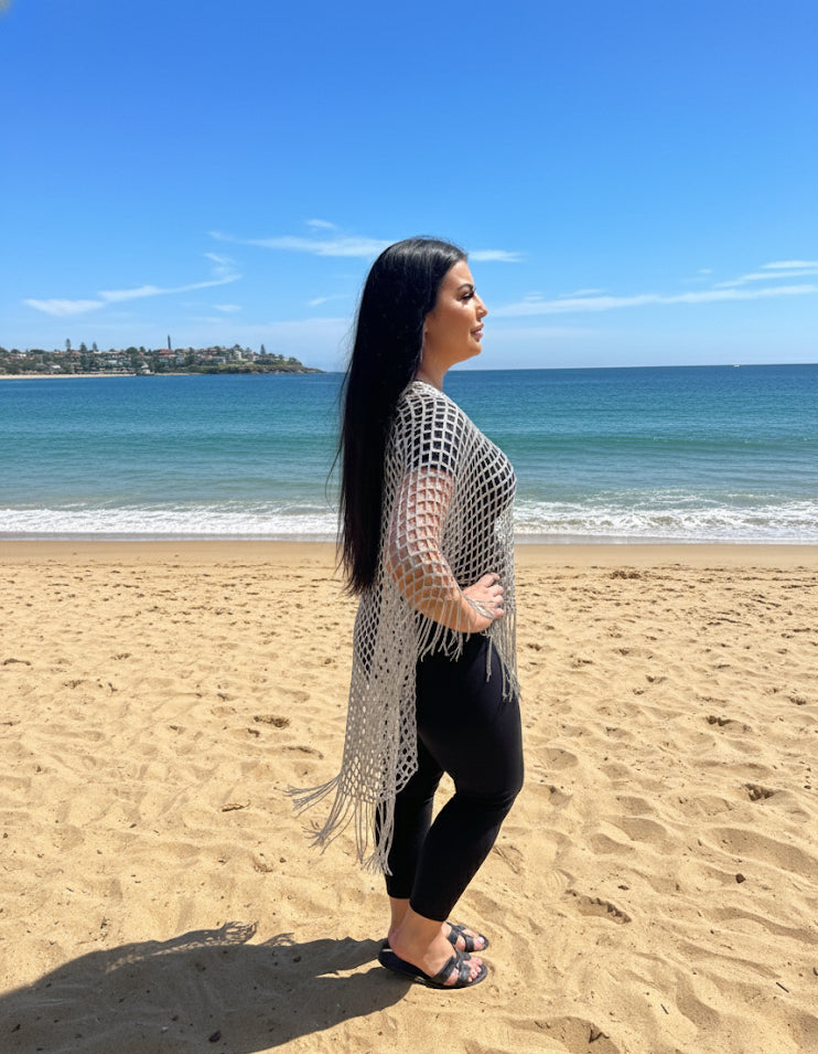 Silver Shimmer Netted Kaftan Throwover Top