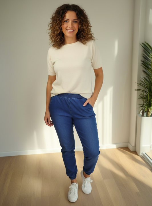 CERSEA Dark Blue Elastic Waist Jeans