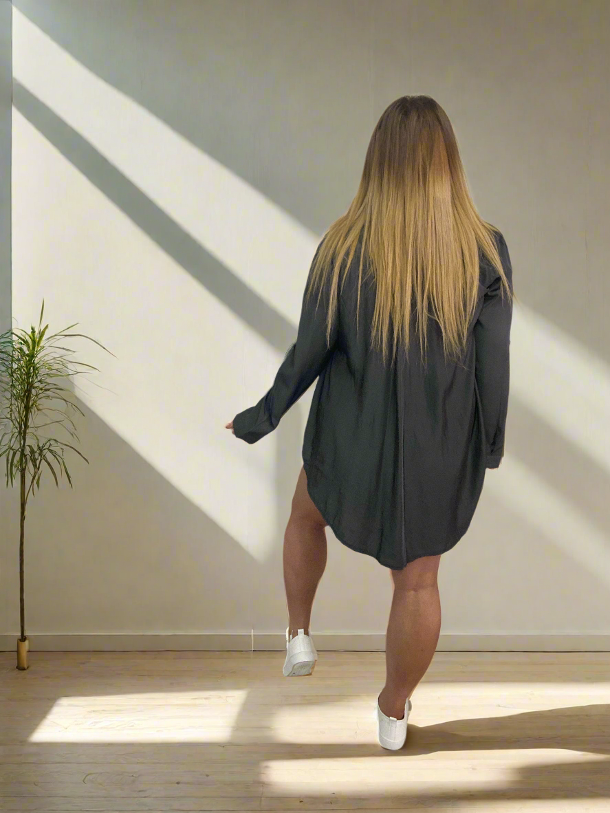 YARA Dark Grey Silky Long Sleeve Top