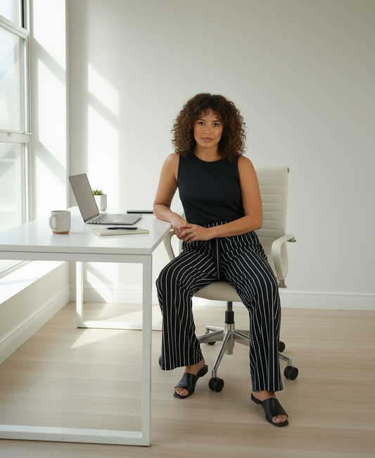 DEL Black and white stripe full Length High Waisted Pants