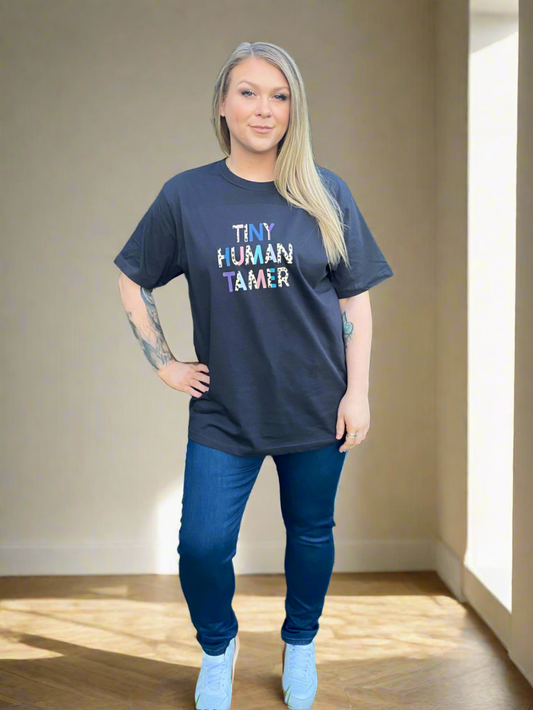 TINY HUMAN TAMER Handmade Navy Blue T-Shirt