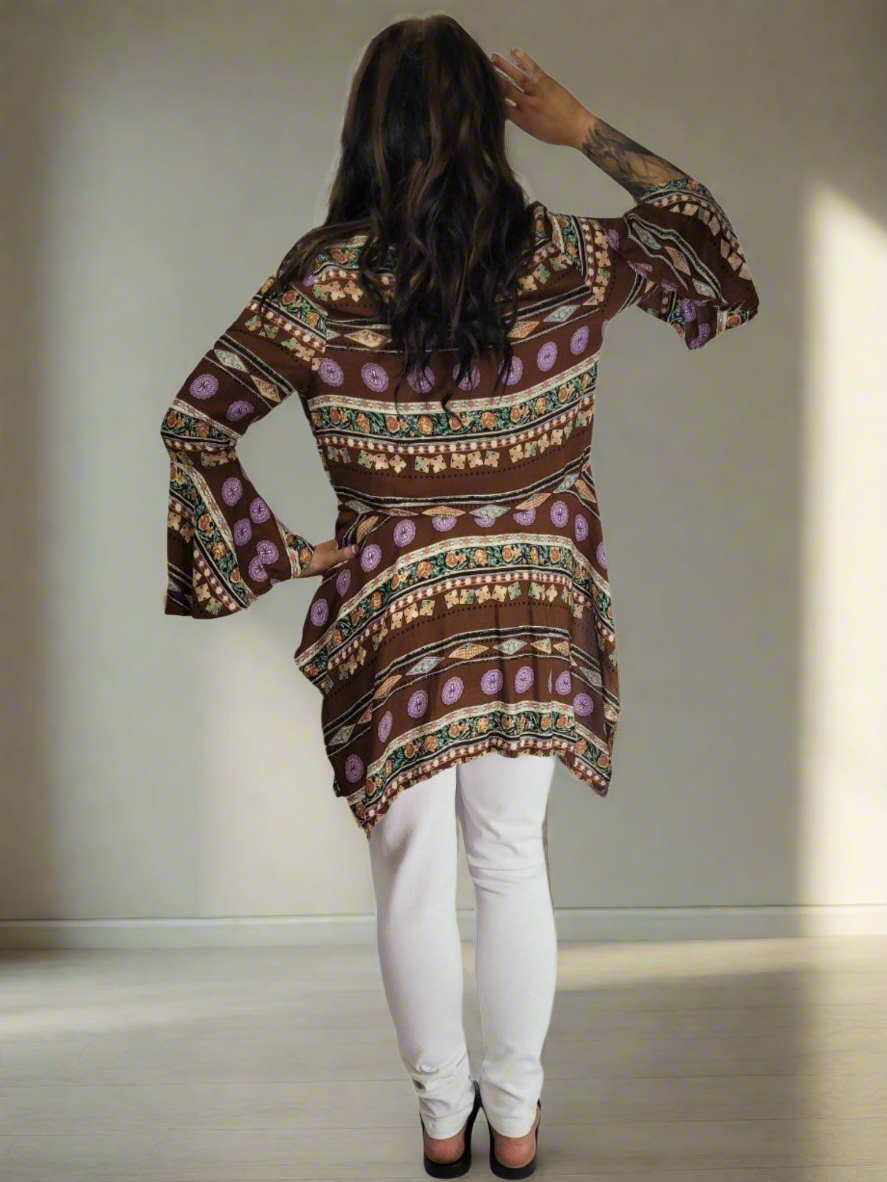JAYLA Brown Boho Long sleeve top/Cardy